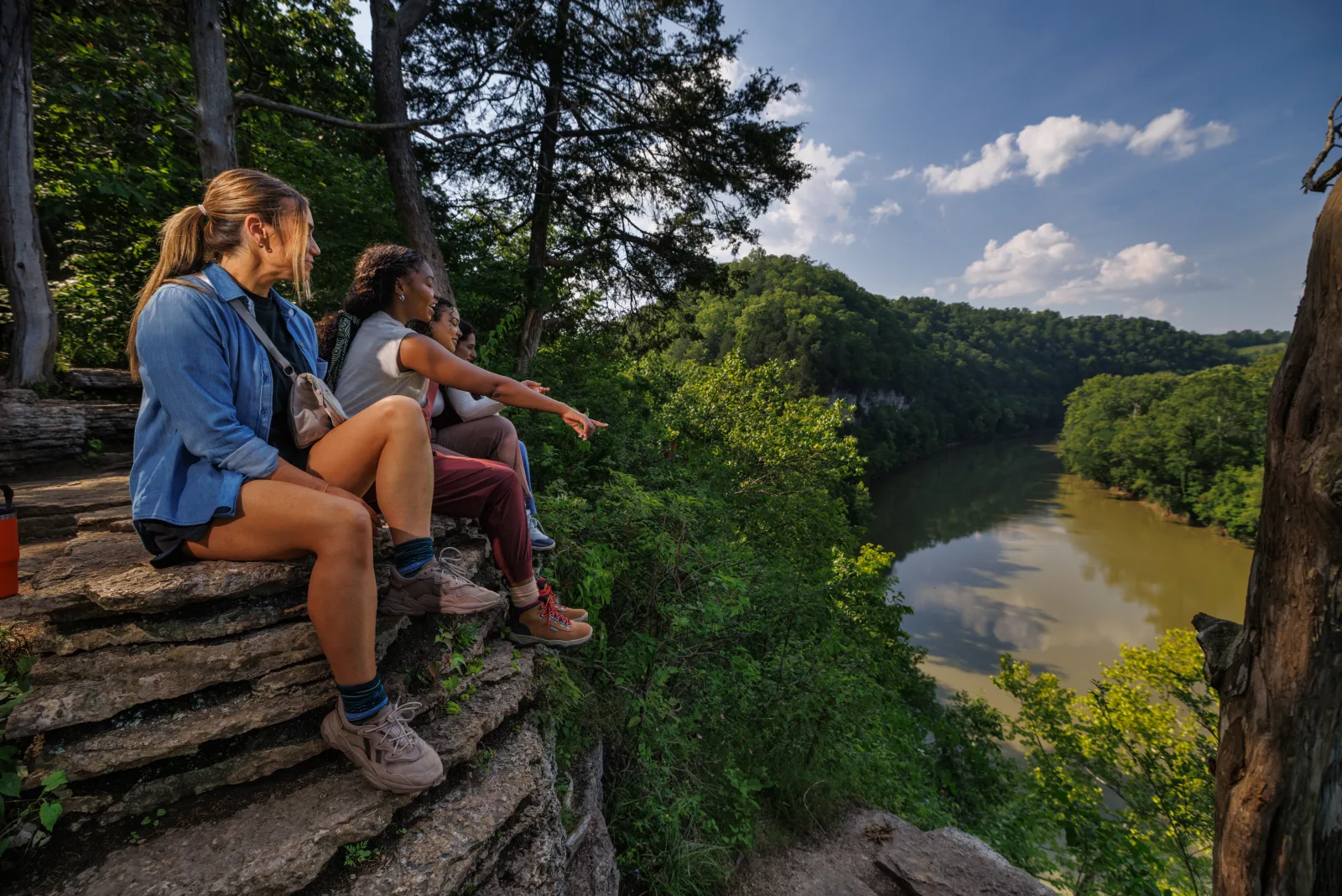 Friends taking in a Lexington river-valley overlook